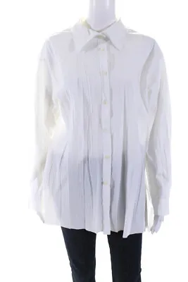 Babette Womens Button Front Long Sleeve Collared Shirt White Cotton Size Small • $42.69