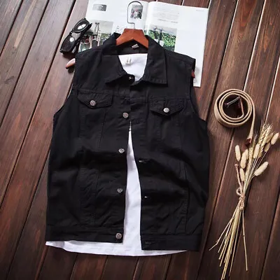 Men Denim Vest Waistcoat Coat Jacket Short Fashion Sleeveless Casual Pockets • $17.11
