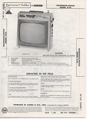 1968 Delmonico Nivico P-112 Television Service Manual Schematic Photofact Diagra • $10.99