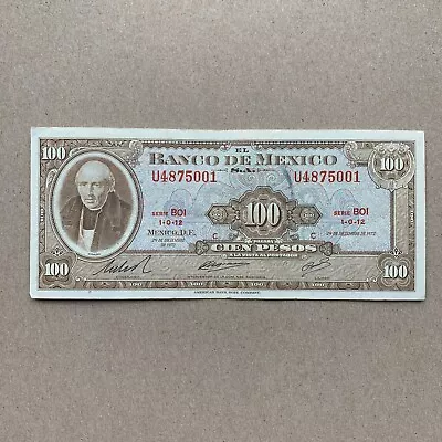 Mexican 100 Pesos Billetes 1972 Mexico Currency Banknote Paper Money Memorabilia • $19.95