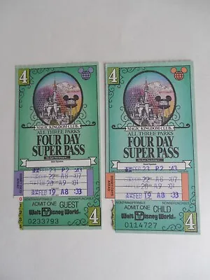 1990s Walt Disney World 4 Day Super Pass Adult & Child Ticket Pair Used • $9.99