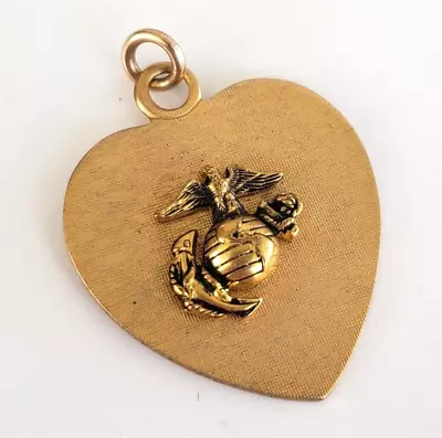 Vintage Lamode Gold Filled USMC United States Marine Corps Heart Pendant 1-1/8  • $40