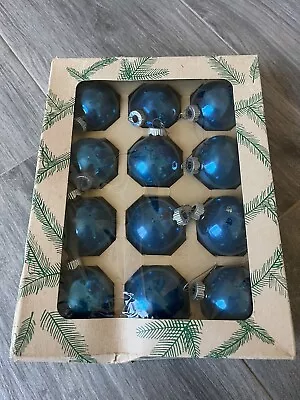 Vintage Box COBY / Shiny Brite 12 Blue Ornaments Glass Made In USA 1-3/4  • $9.99