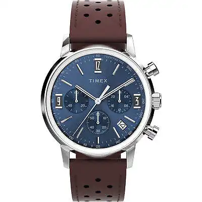 Mens Wristwatch TIMEX MARLIN TW2W10200 Chrono Leather Brown Blue • $324.89
