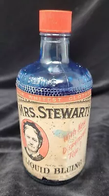 Vintage Mrs. Stewart's No Drip Liquid Bluing Embossed Glass Bottle 1969 10oz • $24.99