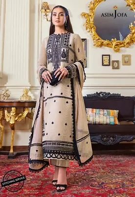 £29.99 • Buy Pakistani Designer Asim Jofa Dress Chiffon Shalwar Kameez Unstitched Replica