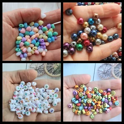 100  Beads Assorted Acrylic Bead Flat Round For Jewellery Making • £3.19