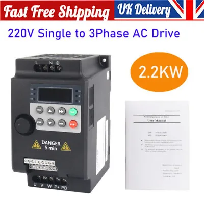 VFD Frequency Speed Controller 2.2KW 12A Single To 3Phase 220V Motor Inverter • £69.89