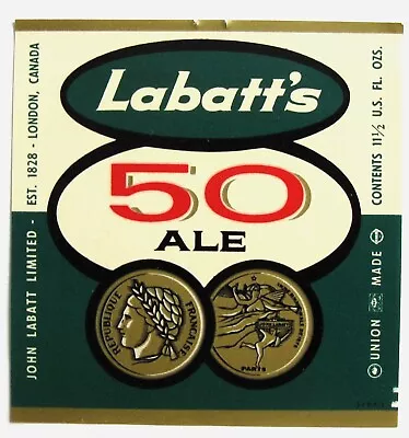 John Labatt Limited LABATT'S 50 ALE  Beer Label CANADA 11.5oz • $1.95