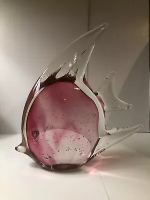 Vintage Pink Art Glass Angel Fish Figurine Hand Blown Murano Style 8” • £24.99