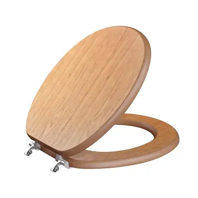 Wood Round Closed Front Toilet Seat With Cover & Chrome Hinge Dark Brown Oak New • $34.47