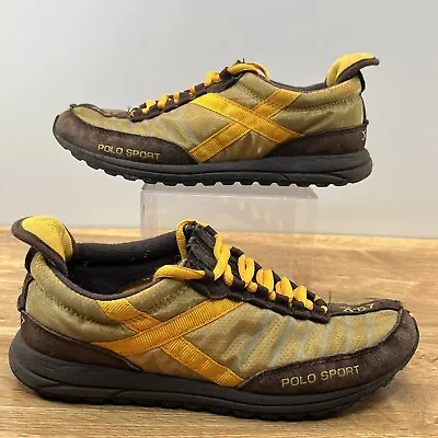 $12 • Buy Polo Sport Sneakers Womens Size 6 Ralph Lauren X-67 Brown Gold Shoes