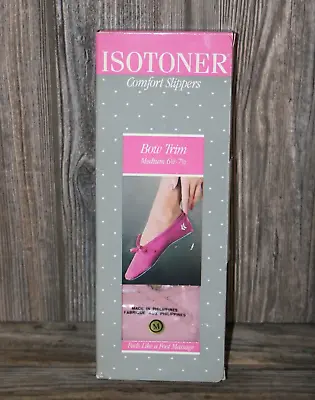 NEW Vintage Isotoner Comfort Slippers Bow Trim Medium 6.5 - 7.5 Med Rose (K-2019 • $13.59