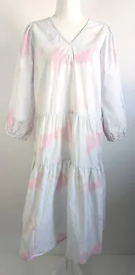 Cecilie Copenhagen Size L 12 Womens Dress Pink Blue White Tie Dye Watercolour • $79