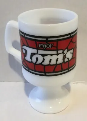 Vintage Enjoy Tom's Peanuts Candy Milk White Red Pedestal Glass Mug Cup  • $19.99