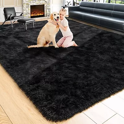 Fluffy Black Rug For Living Room6x9 Area Rugsthick Plush Shag Rugbig Fuzzy Carpe • $84.49