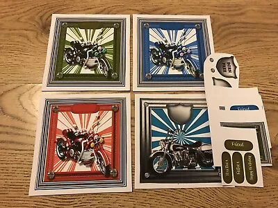 £2.99 • Buy Set Of 4 Handmade Male Motorbike Themed Birthday Card Toppers With Sentiments.