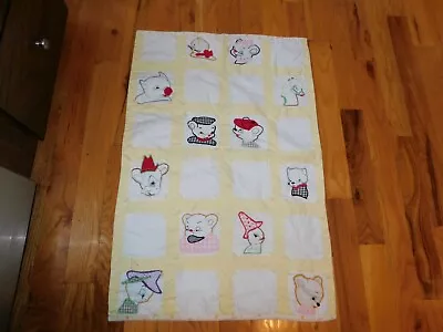 Handmade Applique Baby Quilt Vintage Hand Embroidered Cat Turtle Monkey Horse • $14.99