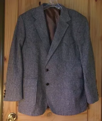 Levi's Western Wear Brown Tweed Herringbone Blazer Made In USA Mens 44R       • $29.99