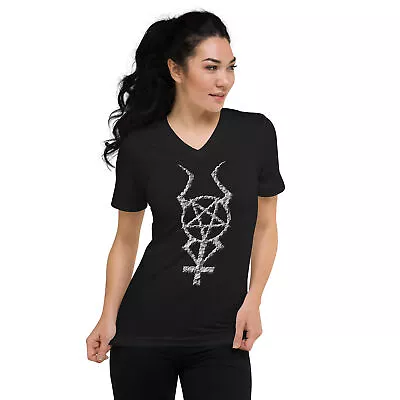 Ancient Stone Horned Pentagram Cross Unisex Short Sleeve V-Neck T-Shirt • $27.67