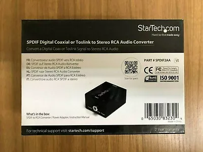 StarTech SPDIF Digital Coaxial Or Toslink To Stereo RCA Audio Converter SPDIF2AA • $32