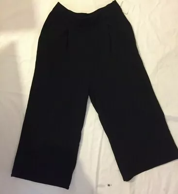 New Size 10 Black Korean Elasticised Fleecy Dress Crop Trouser Pants Wide Leg   • $14.90