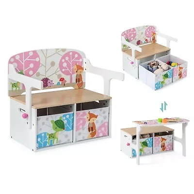 3-in-1 Kids Convertible Activity Bench Kids Table Chair Set Toddlers Toy Storage • £43.95