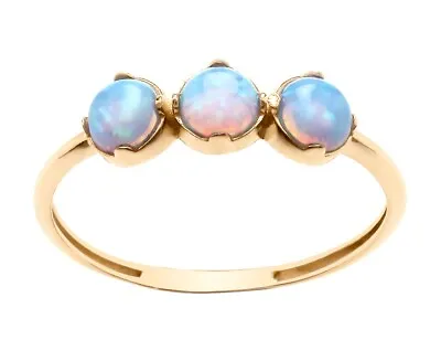 £49.95 • Buy 9ct Yellow Gold Blue Opal 3 Stone Trilogy Ring Size U - Solid 9K Gold