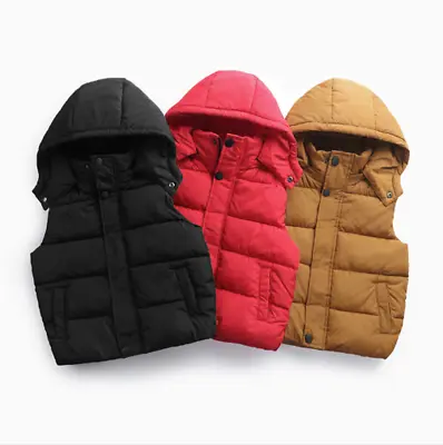 Kids Boys Girls Bodywarmer Gilet Padded Vest Puffer Jacket Baby Hooded Coat *./ • £13.89