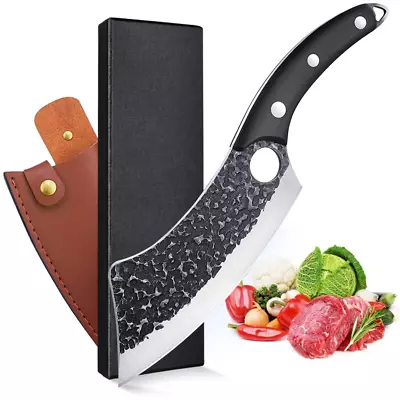 Handmade Chef Knife Forged Meat Cleaver Knife Camping Knife With Sheath  • $32.99