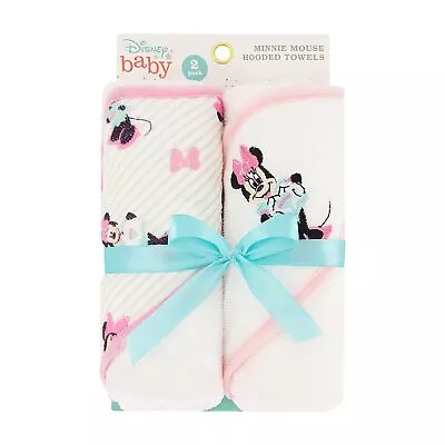 2 Pack Cudlie Baby Disney Minnie Mouse Hooded Bath Towels - Tiny Stripe Print • $12.95