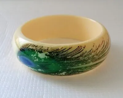 Vintage Unsigned Peacock Tail Resin Bangle Bracelet • $4.99