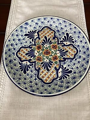 Vintage TALAVERA  Mexican Folk Art Pottery Clay  Plate 12 Inch Puebla Mexico • $30