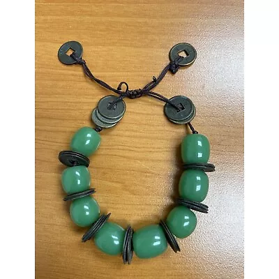 Vintage Asian Jade And Coin Adjustable Bracelet (878) • $20