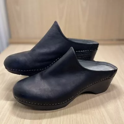 Dansko Black Leather Slip On Clogs Size EU 40 US 9.5-10 Open Back Wedge Heel • $27.99