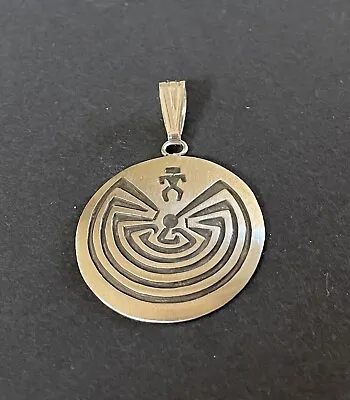 Navajo  Sterling Overlay Man In The Maze Pendant Signed Stanley Gene • $34