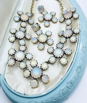 Vintage J. Crew Signed Pastel Aurora Borealis Rhinestone Necklace Earrings Set • $120