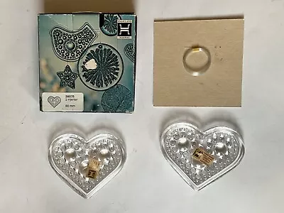 Vintage Hadeland Full Lead Crystal Heart Ornaments W/ Orig. Box + Hanging String • $44.99