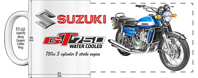 $25 • Buy Suzuki Gt750 Water Cooled Motorcycle  High Detailed  Image Coffee Mug - Blue