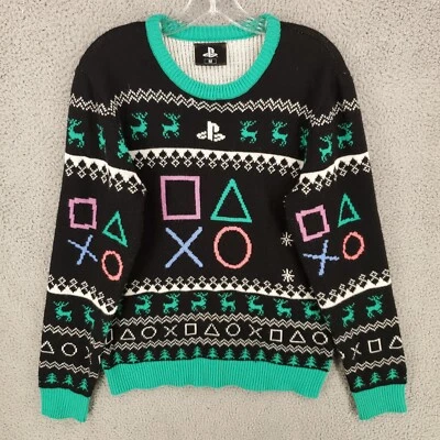 $13 • Buy Playstation Christmas Sweater Mens Medium M Pullover Long Sleeve Crew Neck Green