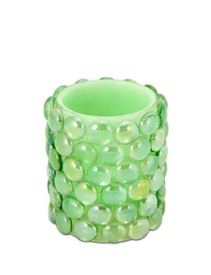 Melrose 4  Green Beaded LED B/O Flameless Pillar Candle - Amber Flicker Flame • $28.97