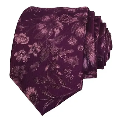 CALIBRATE Mens Silk Tie Purple Floral Woven Classic Designer Dress Suit Necktie • $13.39