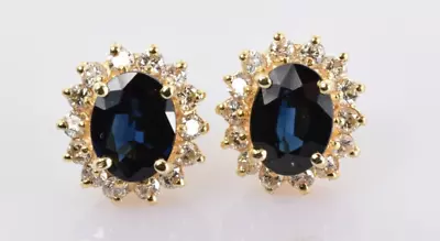 Sapphire And Diamond Halo Stud Earrings In 14k Yellow Gold 3.36 Carats • $849.99