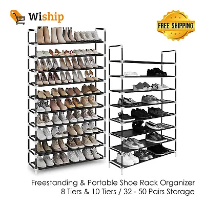 10 Tiers 50 Pairs Shoe Rack Shelf Portable Shoe Storage Tower Organizer Stand • £17.99