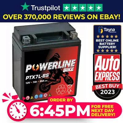 Powerline Bike Motorcycle Battery YTX7L-BS Compatible AGM Dry 12v 7Ah • £27.73