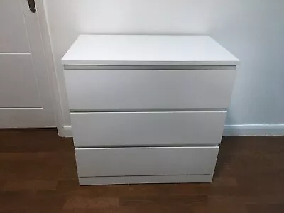 1 IKEA MALM Chest Of Three Drawer In White  80 X 78cm In Excellent Condition • £40