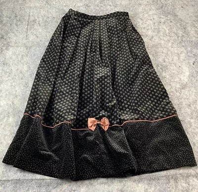 VTG Susan Bristol Velvet/Cotton Skirt 12 Black Pink Bow Print Floral Cottagecore • $35.95