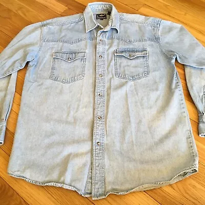 VTG 90s Roper Pearl Snap Denim Jean Western Shirt M Light Wash Cowboy • $28.99