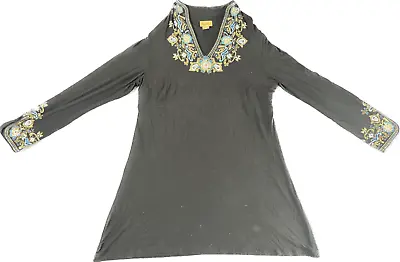 Midnight Velvet Women's Size XL Casual Black Gold Teal Embroidered Dress • $10