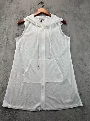 NWT J Valdi Swim Cover Up Hooded Womens Small White Full Zip Pockets • $27.88